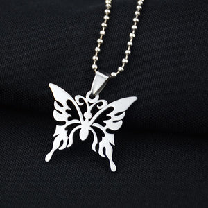 Fashion Hollow Butterfly Stainless Steel Necklace Silver Chain Trendy Pendant