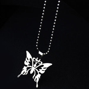 Fashion Hollow Butterfly Stainless Steel Necklace Silver Chain Trendy Pendant