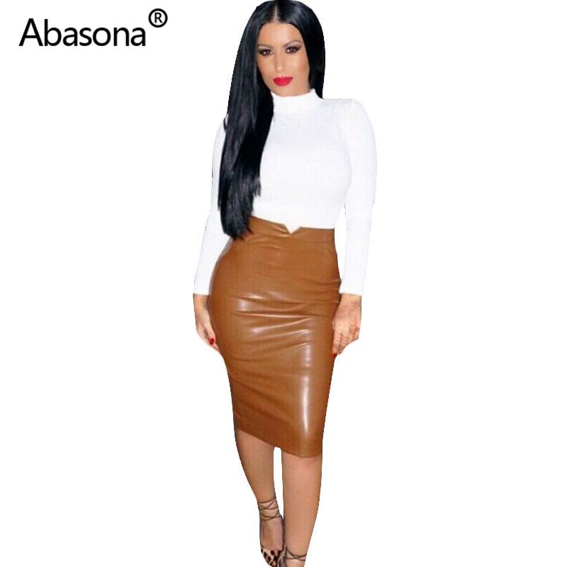 Women Pu Leather Skirt Autumn Streetwear Casual Office Work Wear Bodycon Pencil Skirt High Waist Long Velvet Skirts Women Jupe