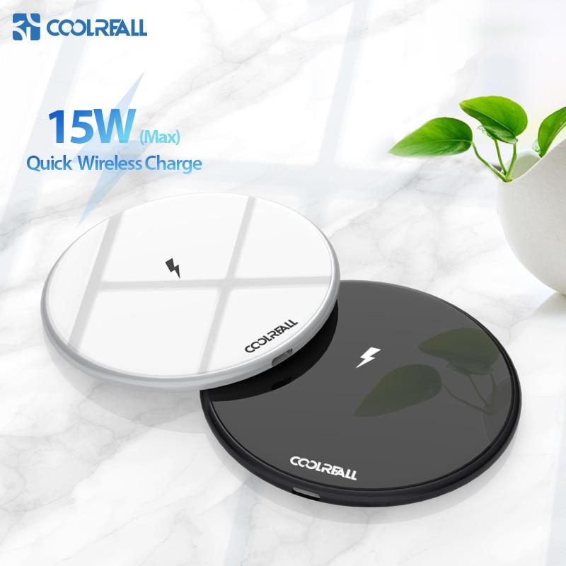 Coolreall 15W Qi Wireless Charger for Samsung S9 S10 iPhone X XS MAX XR 8 Plus for Xiaomi 9 Huawei P30 pro 10W Wireless Charging