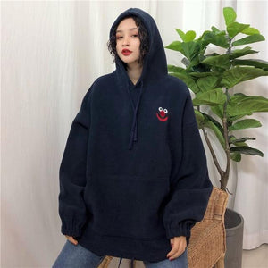 Hoodies Women Pockets Embroidered Cartoon Trendy Cute Female Loose BFplus Velvet Womens Long Sleeve All-match Lovely Streetwear