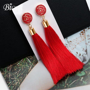 BICUX Fashion Bohemian Tassel Crystal Long Earrings