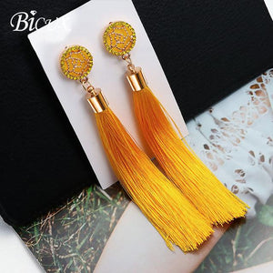 BICUX Fashion Bohemian Tassel Crystal Long Earrings