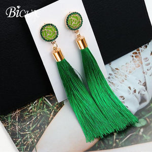 BICUX Fashion Bohemian Tassel Crystal Long Earrings