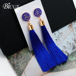 BICUX Fashion Bohemian Tassel Crystal Long Earrings