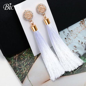 BICUX Fashion Bohemian Tassel Crystal Long Earrings