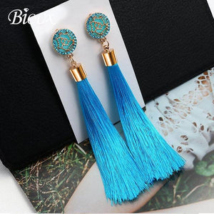 BICUX Fashion Bohemian Tassel Crystal Long Earrings