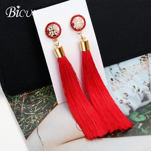 BICUX Fashion Bohemian Tassel Crystal Long Earrings