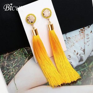 BICUX Fashion Bohemian Tassel Crystal Long Earrings