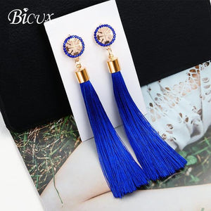 BICUX Fashion Bohemian Tassel Crystal Long Earrings