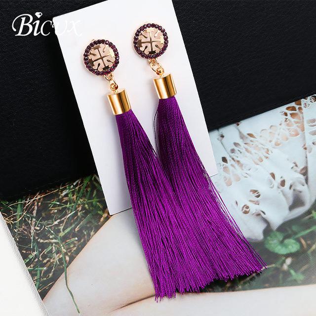 BICUX Fashion Bohemian Tassel Crystal Long Earrings