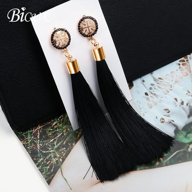 BICUX Fashion Bohemian Tassel Crystal Long Earrings