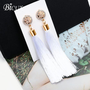 BICUX Fashion Bohemian Tassel Crystal Long Earrings