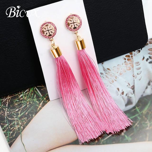 BICUX Fashion Bohemian Tassel Crystal Long Earrings