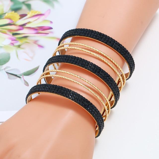 Maxi Metal Bangles Women Trendy Resin Mosaic Crystal Bracelet