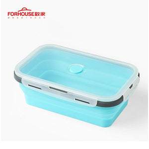 Silicone Collapsible Lunch Box Food Storage Container Bento BPA Free Microwavable Portable Picnic Camping Rectangle Outdoor Box