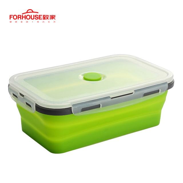 Silicone Collapsible Lunch Box Food Storage Container Bento BPA Free Microwavable Portable Picnic Camping Rectangle Outdoor Box