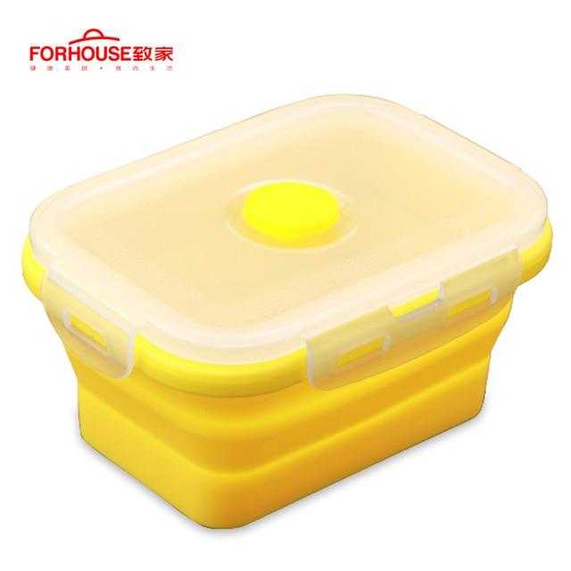 Silicone Collapsible Lunch Box Food Storage Container Bento BPA Free Microwavable Portable Picnic Camping Rectangle Outdoor Box