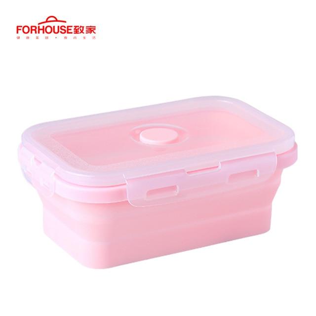 Silicone Collapsible Lunch Box Food Storage Container Bento BPA Free Microwavable Portable Picnic Camping Rectangle Outdoor Box