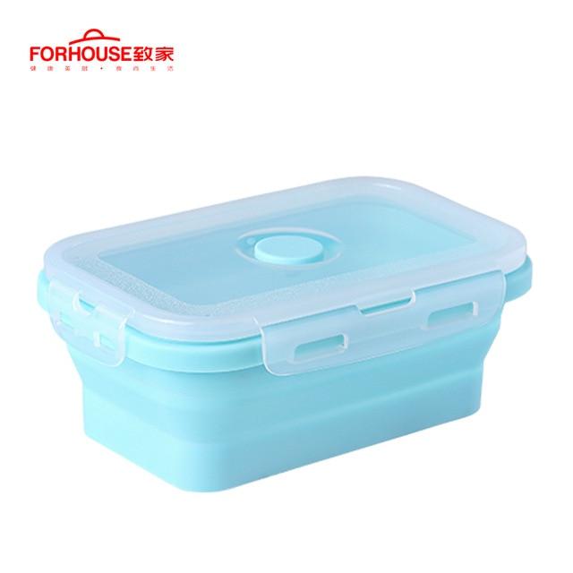 Silicone Collapsible Lunch Box Food Storage Container Bento BPA Free Microwavable Portable Picnic Camping Rectangle Outdoor Box