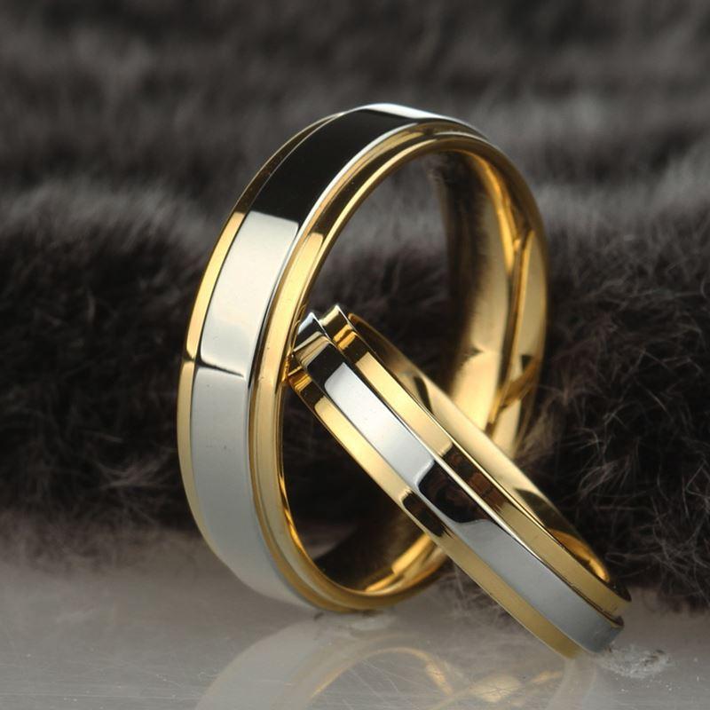 Stainless steel Wedding Ring Silver Gold Color Simple Design Couple