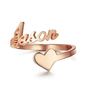 Custom Ring,Personalized Name Ring With Heart,Custom Nameplate Ring For Couple