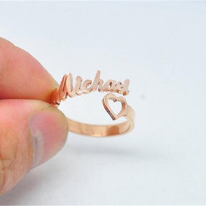 Custom Ring,Personalized Name Ring With Heart,Custom Nameplate Ring For Couple