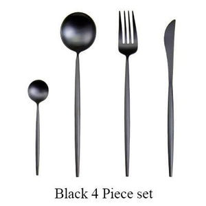 4Pcs/set Black Cutlery Set Stainless Steel Dinnerware Set Gold Flatware Fork Knife Spoon Wedding Silverware Set Drop Shipping