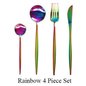 4Pcs/set Black Cutlery Set Stainless Steel Dinnerware Set Gold Flatware Fork Knife Spoon Wedding Silverware Set Drop Shipping