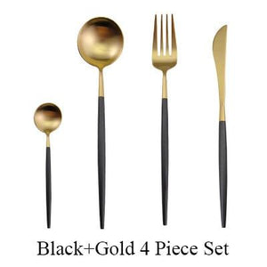 4Pcs/set Black Cutlery Set Stainless Steel Dinnerware Set Gold Flatware Fork Knife Spoon Wedding Silverware Set Drop Shipping