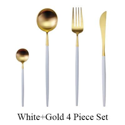 4Pcs/set Black Cutlery Set Stainless Steel Dinnerware Set Gold Flatware Fork Knife Spoon Wedding Silverware Set Drop Shipping