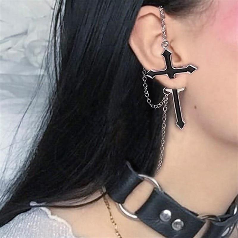 1PC European Style Fashion Vintage Long Chain Cross Zipper Drop Earrings