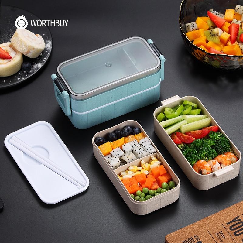 WORTHBUY Japanese Microwave Bento Box Wheat Straw Child Lunch Box Leak-Proof Bento Lunch Box For Kids School Food Container