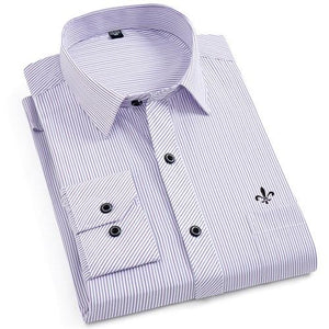 Men Long Sleeve Shirts Male Striped Classic-fit Comfort Soft Casual Button-Down Shirt