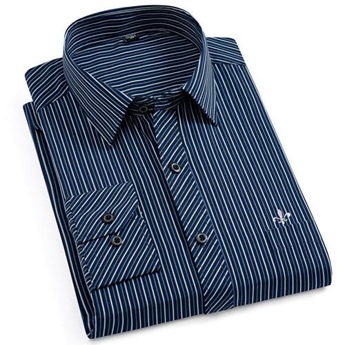 Men Long Sleeve Shirts Male Striped Classic-fit Comfort Soft Casual Button-Down Shirt