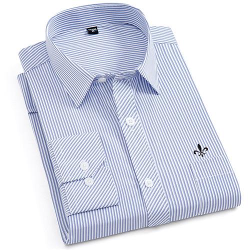 Men Long Sleeve Shirts Male Striped Classic-fit Comfort Soft Casual Button-Down Shirt