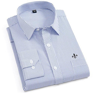 Men Long Sleeve Shirts Male Striped Classic-fit Comfort Soft Casual Button-Down Shirt
