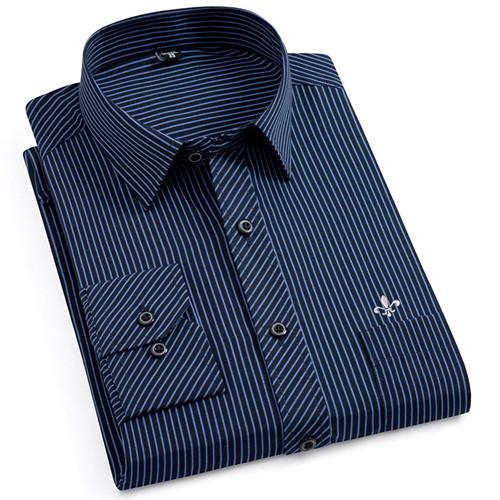 Men Long Sleeve Shirts Male Striped Classic-fit Comfort Soft Casual Button-Down Shirt