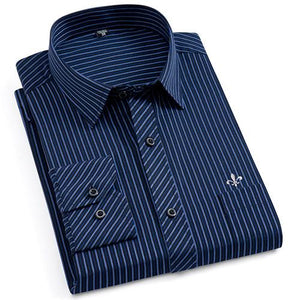 Men Long Sleeve Shirts Male Striped Classic-fit Comfort Soft Casual Button-Down Shirt