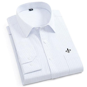 Men Long Sleeve Shirts Male Striped Classic-fit Comfort Soft Casual Button-Down Shirt
