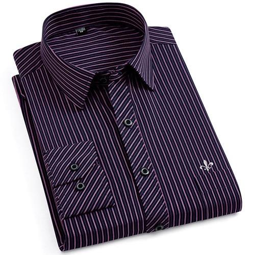 Men Long Sleeve Shirts Male Striped Classic-fit Comfort Soft Casual Button-Down Shirt