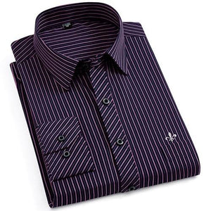 Men Long Sleeve Shirts Male Striped Classic-fit Comfort Soft Casual Button-Down Shirt