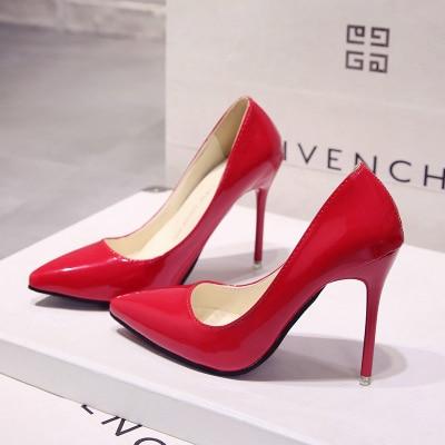 Plus Size 34-44 Hot Women Shoes Pointed Toe Pumps Patent Leather Dress High Heels