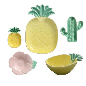 Decorative Pineapple Leaf Ceramic Charger Plate Dish Porcelain Candy Trinket Dish Jewelry Storage Plate Crockery Tableware