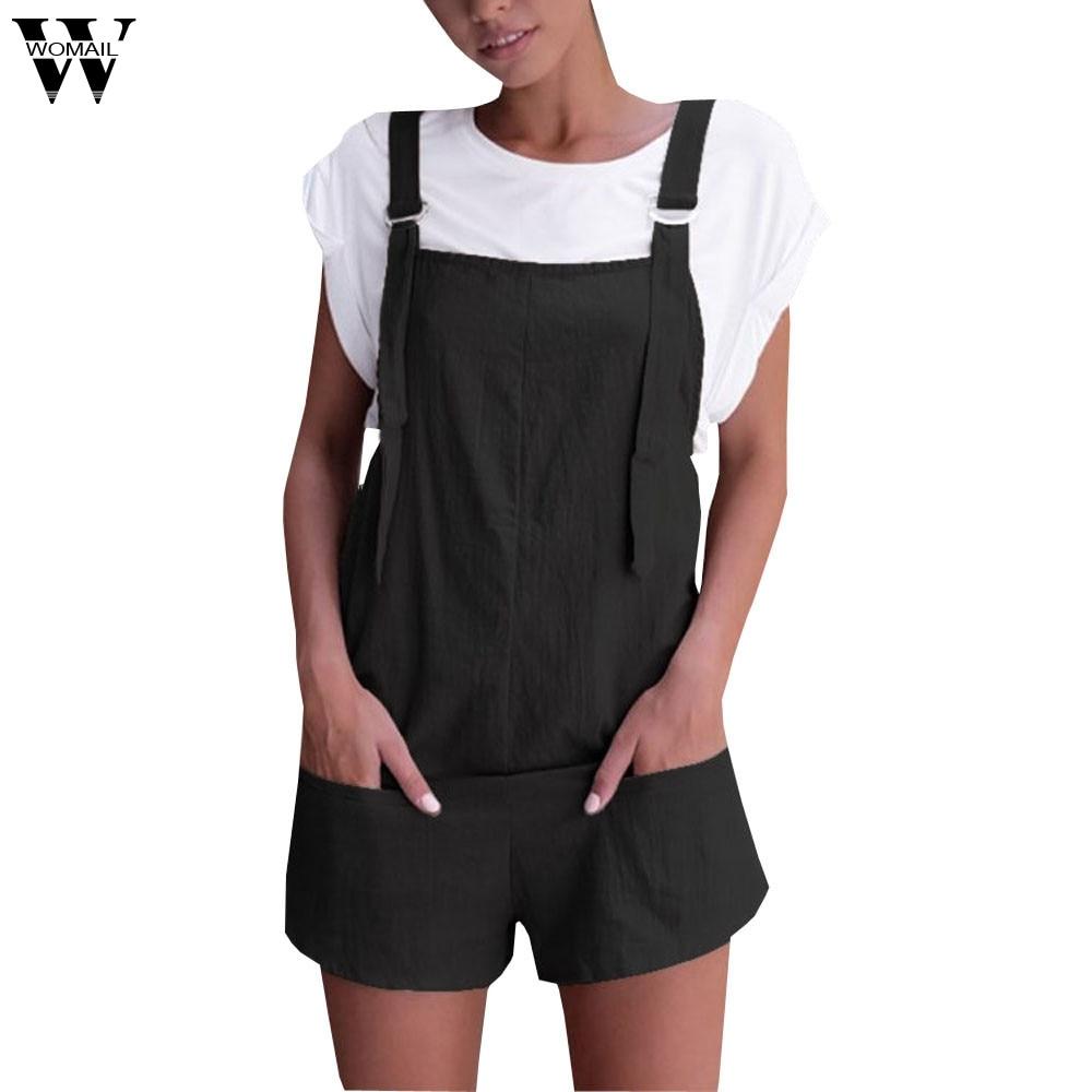 Womail bodysuit Women Summer Fashion Elastic Waist Dungarees Linen Cotton Pockets Rompers Playsuit Shorts NEW dropship M6