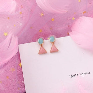 Pink Earrings Korean Flower Sweet Geometric Drops Earring