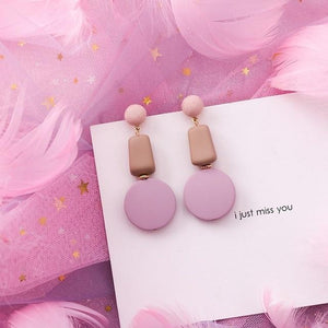 Pink Earrings Korean Flower Sweet Geometric Drops Earring