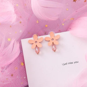 Pink Earrings Korean Flower Sweet Geometric Drops Earring