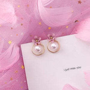 Pink Earrings Korean Flower Sweet Geometric Drops Earring