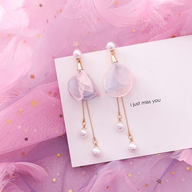 Pink Earrings Korean Flower Sweet Geometric Drops Earring